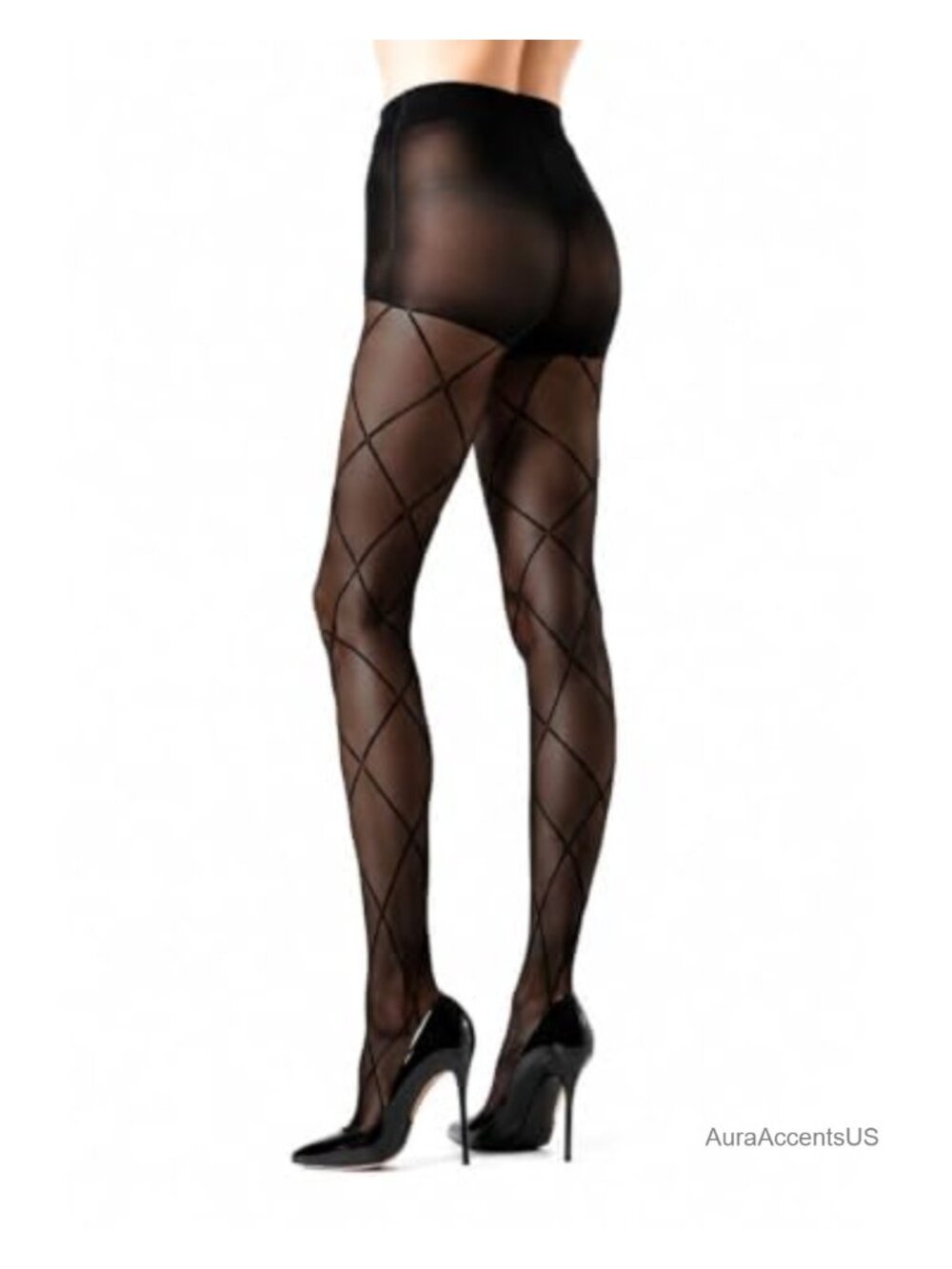 Diamond Pattern Sheer Tights Control Top Pantyhose Smoothing Brief High Stretch
